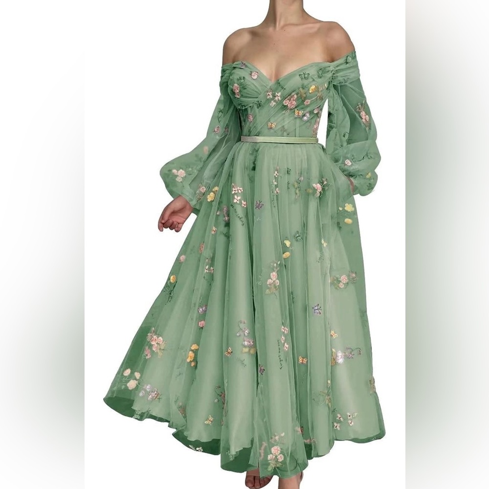 Women's Puffy Sleeve Tulle Prom Dress